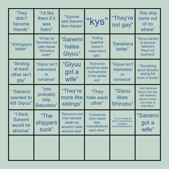 Sngy hate comment bingo Card