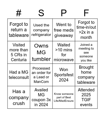MG SPF 2025 Bingo Card