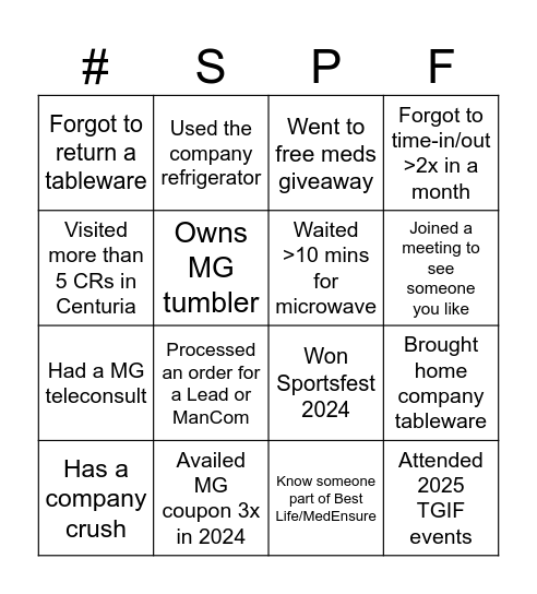 MG SPF 2025 Bingo Card