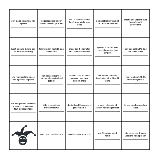Vind iemand uit een andere stemgroep die ... Bingo Card