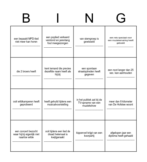 Vind iemand uit een andere stemgroep die... Bingo Card