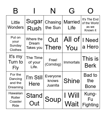 Animated Movie Songs~ Bingo Card
