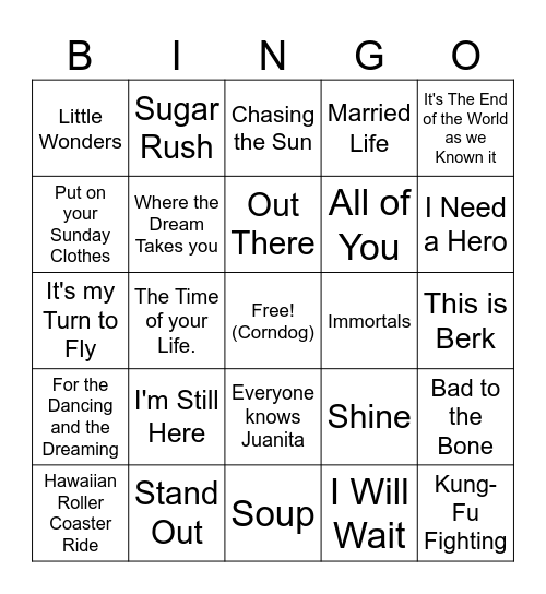 Animated Movie Songs~ Bingo Card