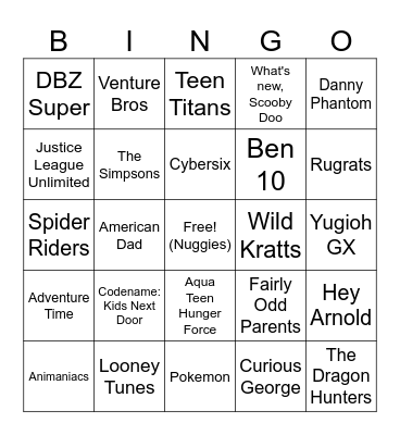 Cartoon Opening (and 1 ending) Themes~ Bingo Card