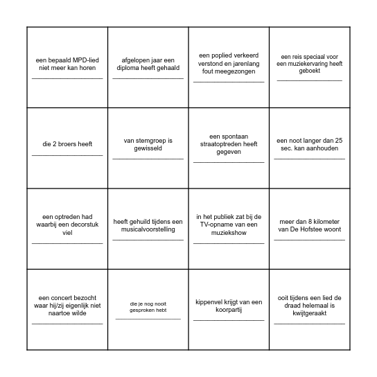Vind iemand uit een andere stemgroep die... Bingo Card