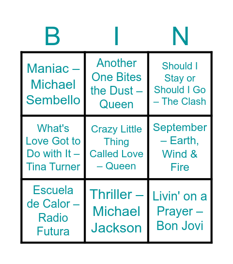 80s Bingo Card