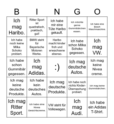 Deutsche Produkte Bingo Card