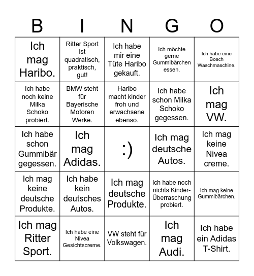Deutsche Produkte Bingo Card