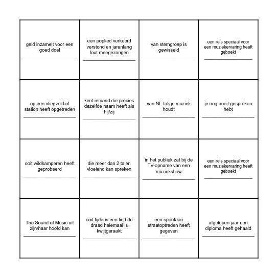 Vind iemand uit een andere stemgroep die... Bingo Card