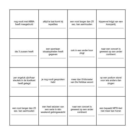 Vind iemand uit een andere stemgroep die... Bingo Card