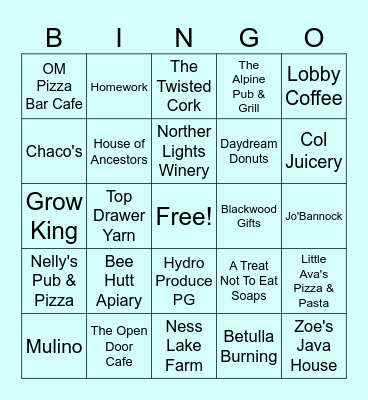 PG Local Business Bingo Card