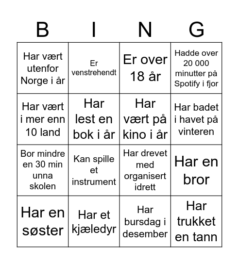 Klassen Bingo Card