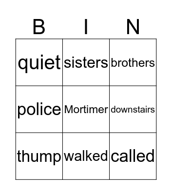 Mortimer, Be Quiet Bingo Card