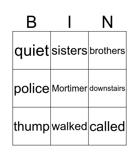 Mortimer, Be Quiet Bingo Card