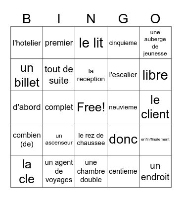 French 2 A l'hotel Bingo Card
