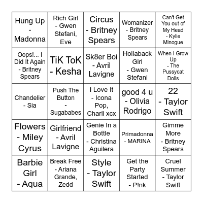 Karaoke Bingo - Pop Bingo Card