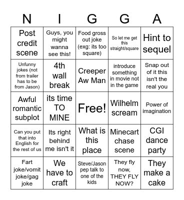 Minecraft Movie Bingo Card