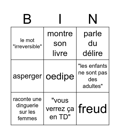 cours pcpp 17/03 Bingo Card