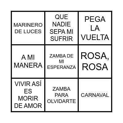 BINGO MUSICAL Bingo Card