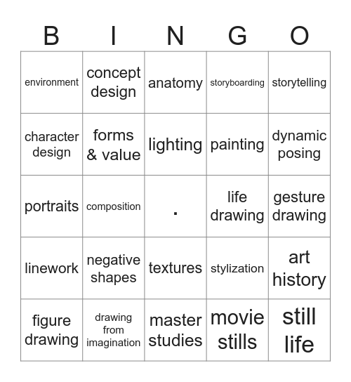 Art study Bingo Card