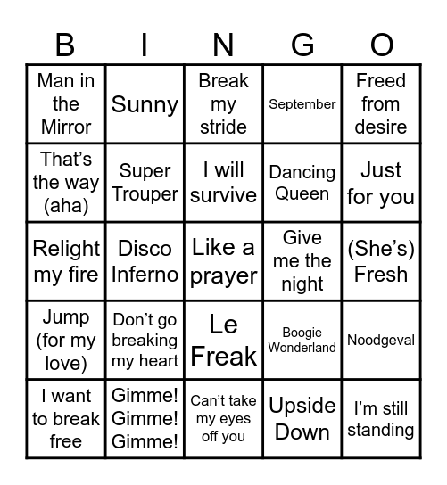 CHIC LE FREAK | DISCO BINGO Card