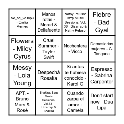 BINGO MUSICAL Bingo Card
