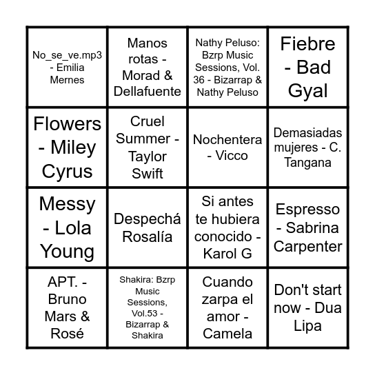 BINGO MUSICAL Bingo Card