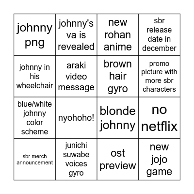 JOJODAY Bingo Card