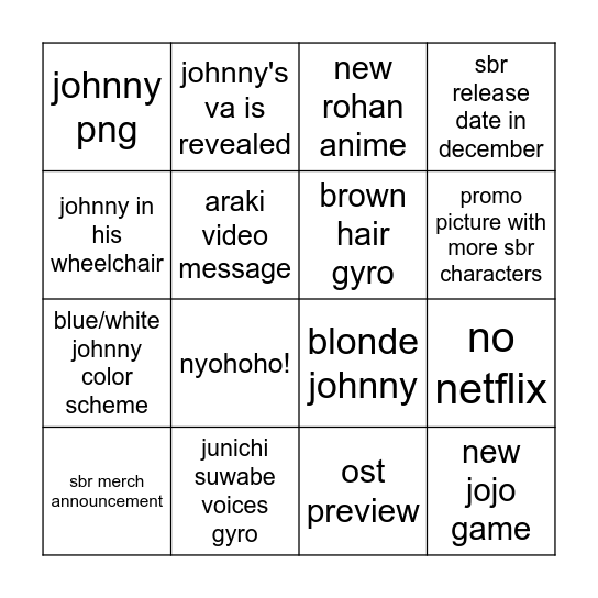 JOJODAY Bingo Card
