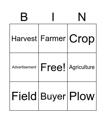 Farm Vocab Bingo Card