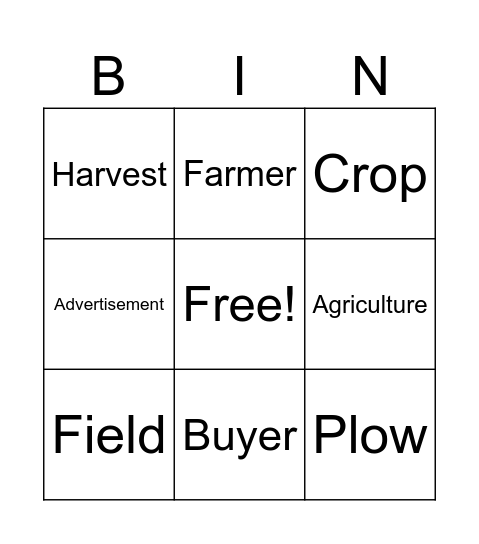 Farm Vocab Bingo Card