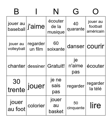 Les activités Bingo Card