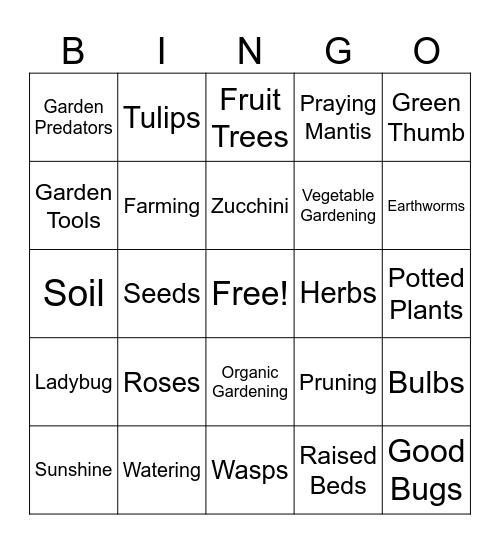 Garden Club Bingo Card