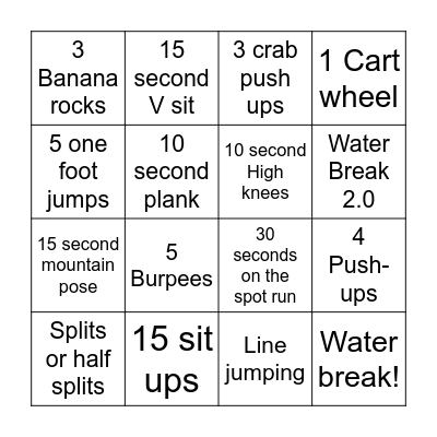 Fitness Bingo Card