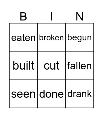 Irregular verbs Bingo Card