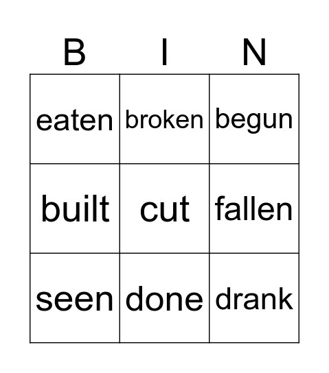 Irregular verbs Bingo Card