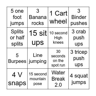 Fitness Bingo Card