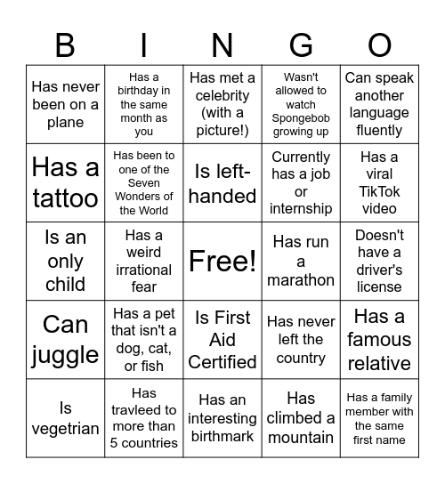 Find someone who.... Bingo Card
