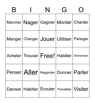 ER verbs Bingo Card