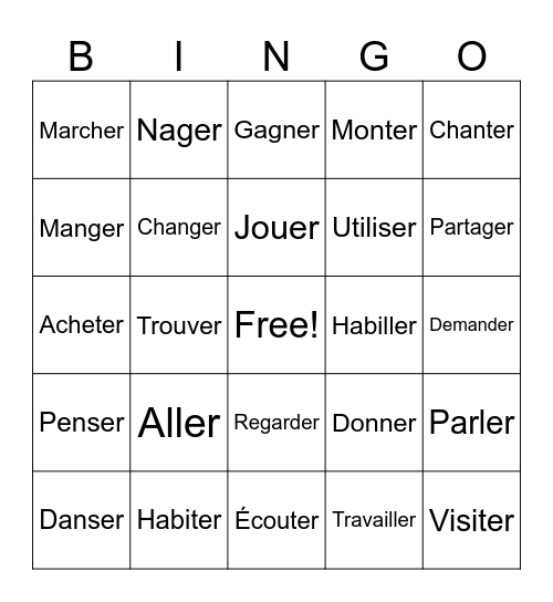 ER verbs Bingo Card