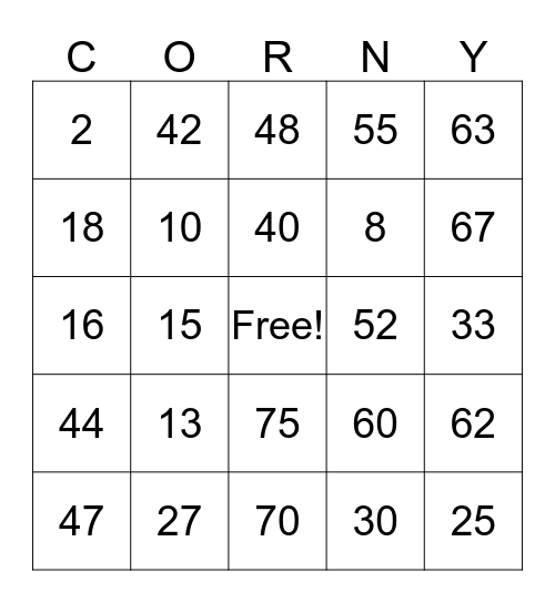 Halloween Bingo Card