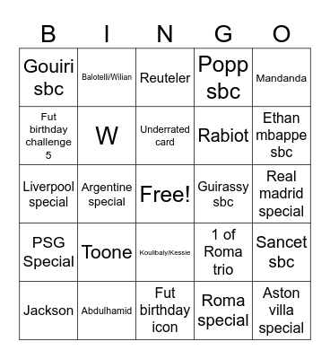 Fut birthday bingo Card
