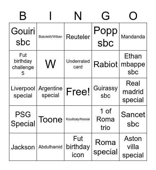 Fut birthday bingo Card