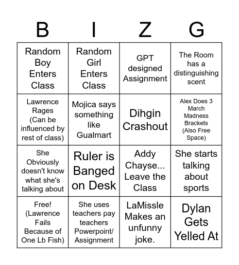 BIZGO 1 Bingo Card