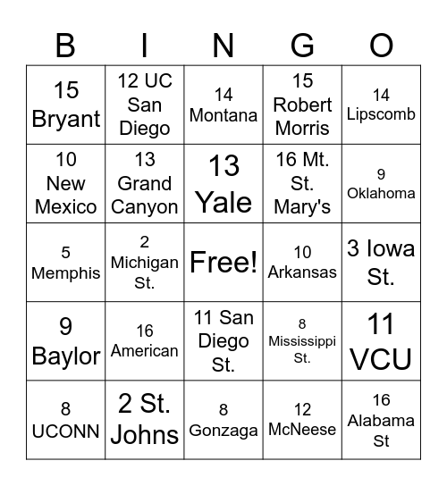 '25 March Madness Bingo Card