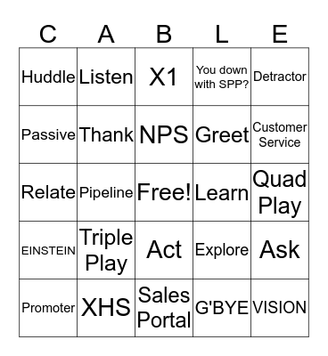 COMCAST BINGO Card