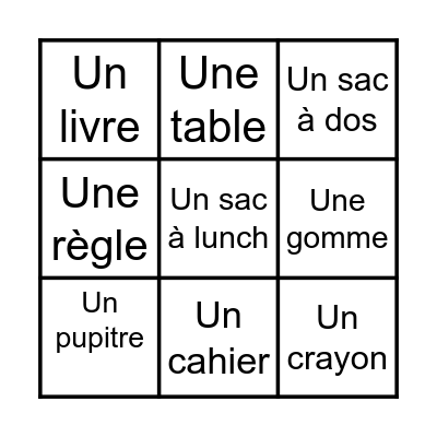 L'école: Dans la salle de classe Bingo Card