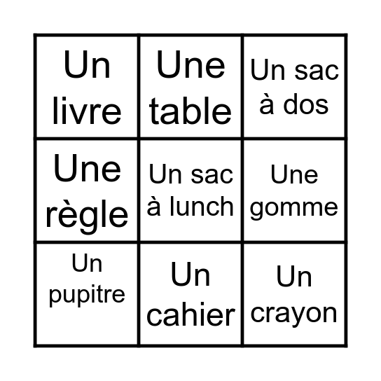 L'école: Dans la salle de classe Bingo Card