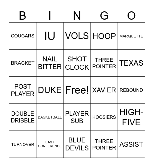 March Madness Bingo Card