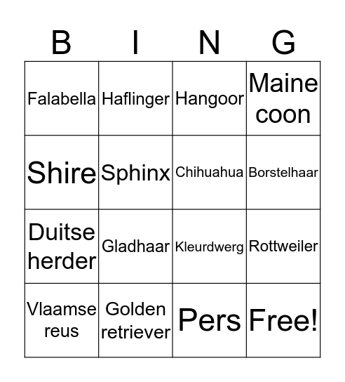 Rassen Bingo Card